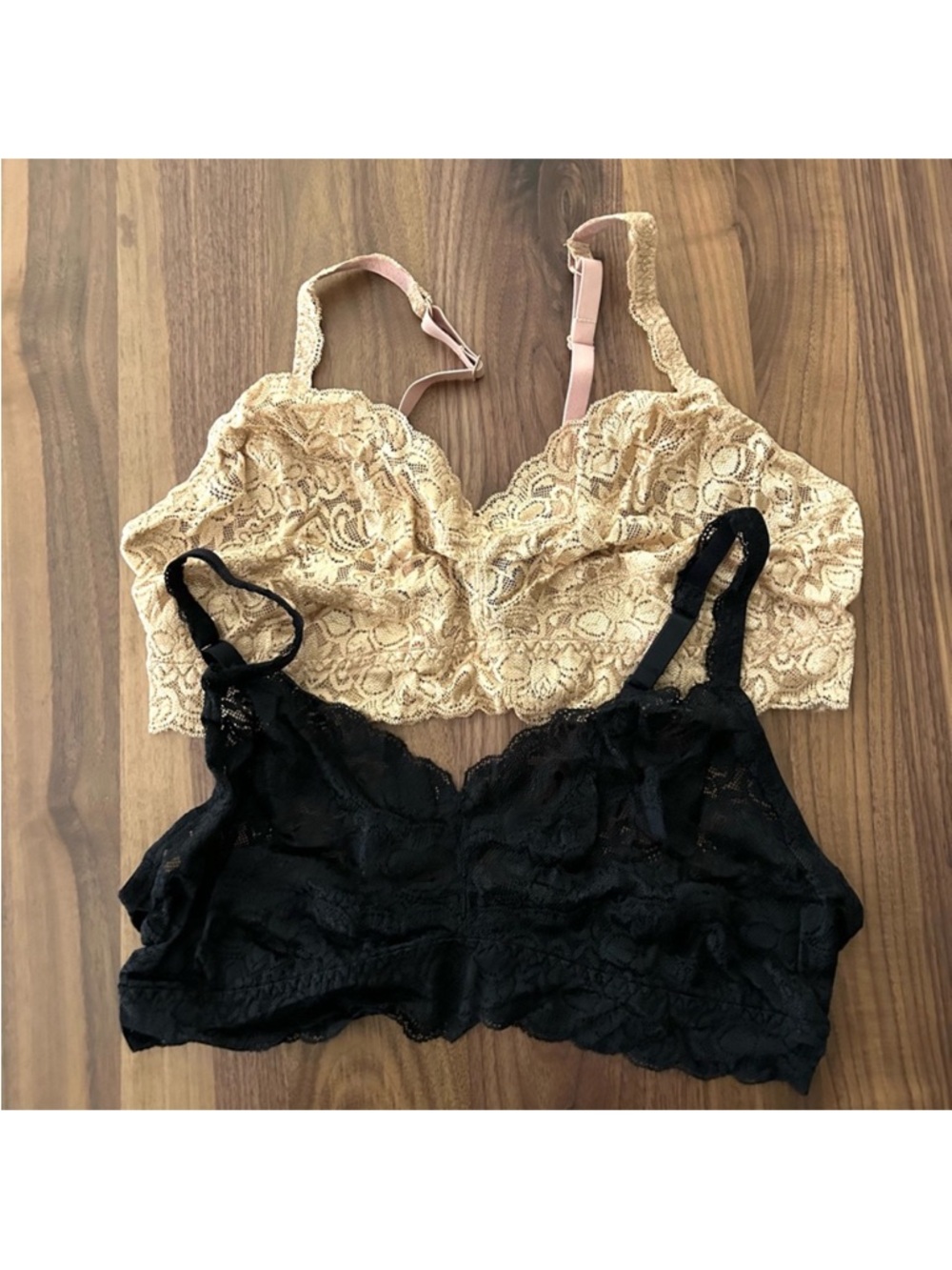 Quince Lace Bralette Duo in Beige and Black